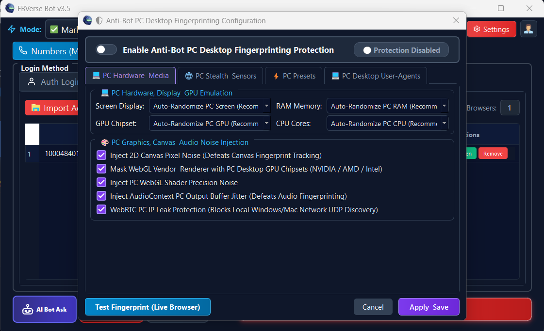 Anti-Detect Multi-Profile Browser - FBVerse Bot v3.7 Screenshot