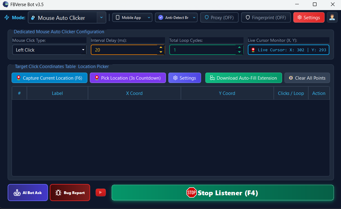 Humanized Mouse & Keyboard Clicker - FBVerse Bot v3.7 Screenshot